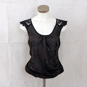 Julie's Closet Lace Trimmed Cap-sleeve Camo Top Y2K